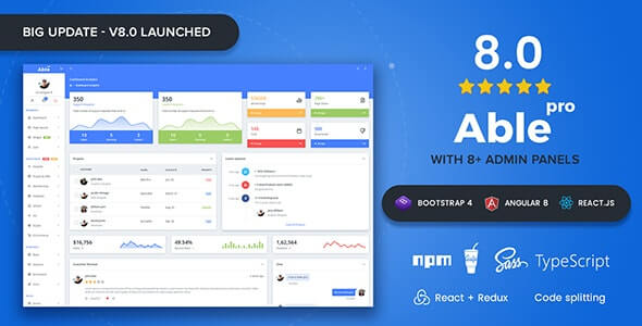 Able pro 8.0 Bootstrap 4, Angular 8 & React Redux Admin Template